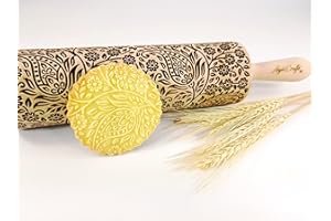 KASHMIR Embossing rolling pin. Engraved wooden embossed dough roller for embossed cookies or clay by Algis Crafts