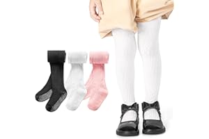 SPTRAMLE 3 Pack Toddler Tights, Non Slip Baby Tights for Girl (6 months-6 years), Knit Cotton Pantyhose Black White Pink Grey