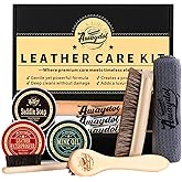 Awaydol 10 PCS Leather Care Kit - Horsehair Brushes,Saddle Soap,Waterproofing Wax,Mink Oil Conditioner,Polishing Cloth,Microfiber cloth,Boot Shoe Shine Cleaning Kit Gift for Men Cowboy Husband Dad ﻿