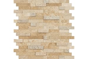V-MOZZA Peel and Stick Stone Tile, 5-Sheet Peel and Stick Stone Mosaic Backsplash 11.5" x 10.7" 3D Marble Look Backsplash Tiles for Kitchen Fireplace (Mixed Beige)