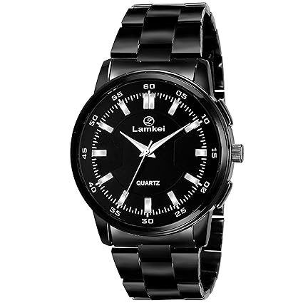 Lamkei Imported Analogue Display Black Dial Black Stainless Steel Chain Men�s Watch � LMK-0136