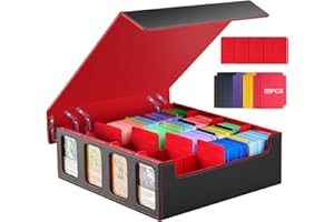 TiMOVO MTG Deck Box for 3000+ Trading Cards, Trading Card Storage Box with 20 Colorful Dividers & 4 Card Supporters, 4 Rows Commander Deck Boxes for Magic Game, YuGiOh, TCG, Sport Cards, Black Red