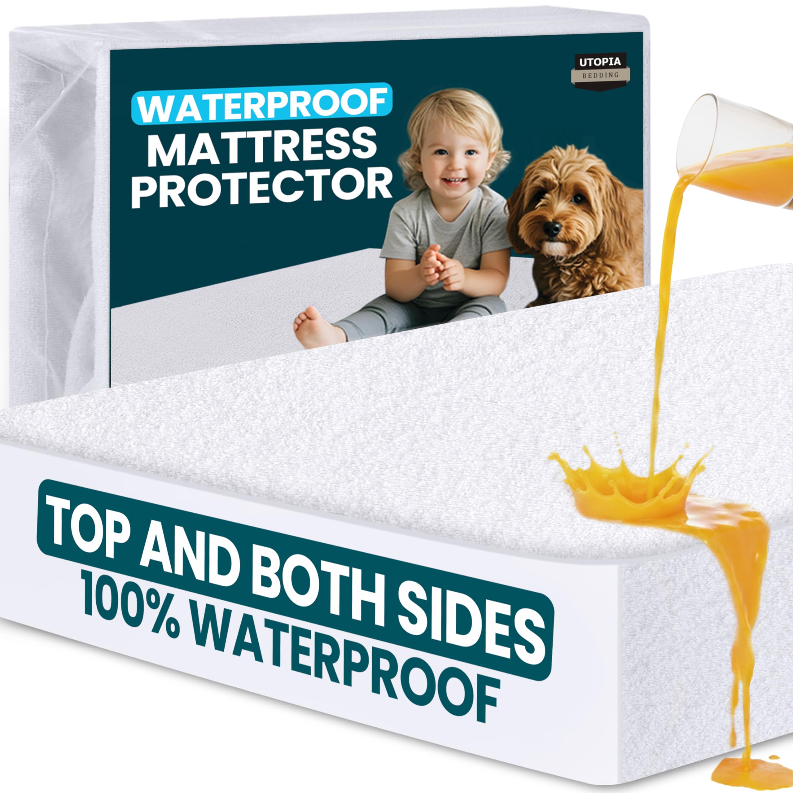 Utopia Bedding Waterproof Mattress Protector Top and Both Sides, Twin Size, Soft and Breathable Dual Sided Terry Mattress Cover, Fitted Style with Stretchable Elastic Pockets