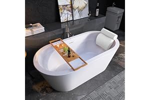 SYLONWILL 64" Free Standing Tub, Pure Acrylic Freestanding Bathtub, Stylish Stand Alone Contemporary Deep Soaking Bath Tub, cUPC Certified SY1265 (Glossy White)