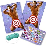Pin the Junk on the Hunk &ndash; Poster Game by Juvale Includes 2 Posters, 30 Stickers and Mask Bachelorette Bridal Party Supplies 16.25 x 24.5 inches
