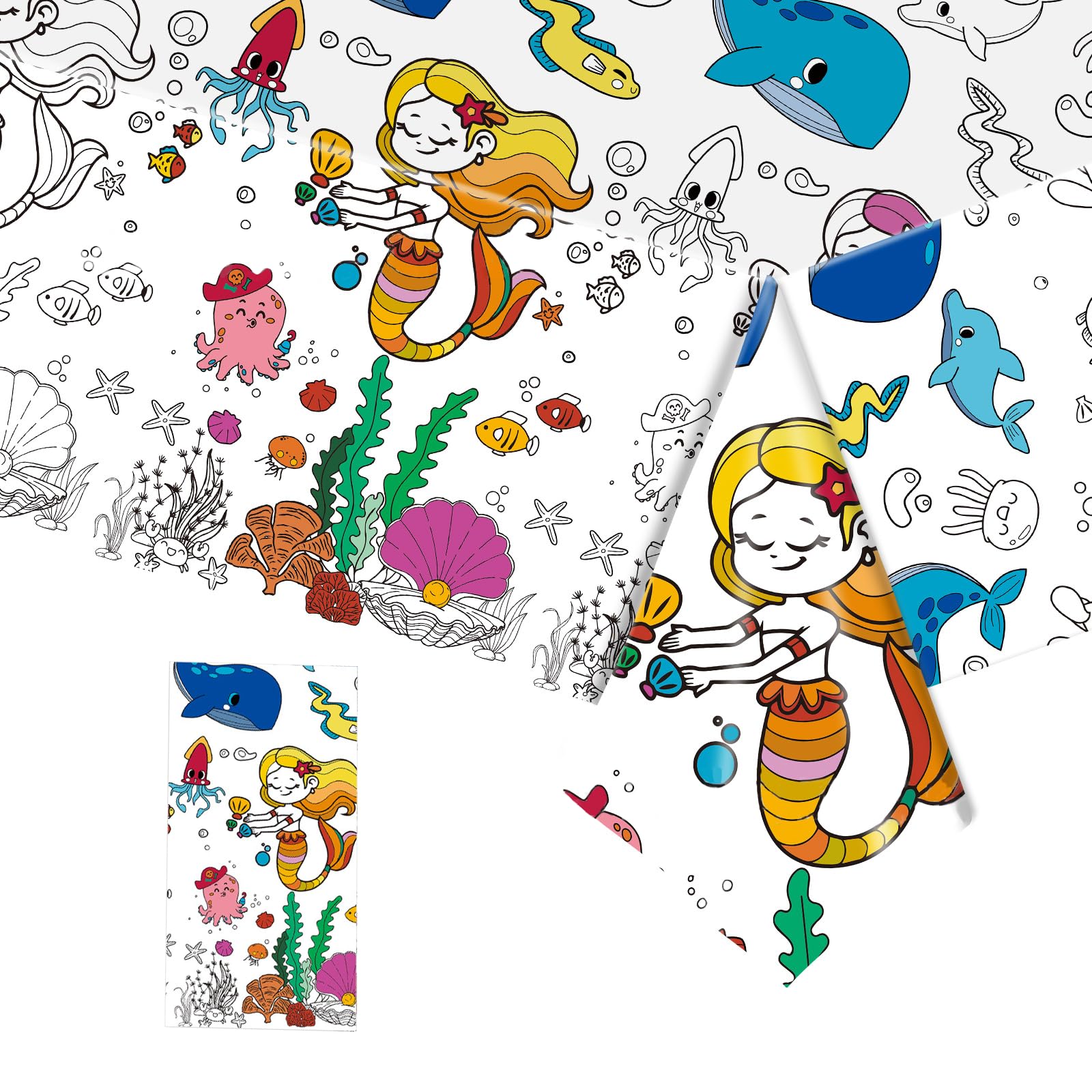 Coloring Tablecloth for Kids,137*274cm Giant Colouring Table Cloth,Paper Tablecloths Mermaid Rectangular Table Cover for Parties,Art Coloring Educational Tablecloth Party Supplies for Boys Girls