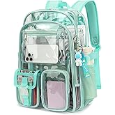 Kouxunt Clear Backpack Heavy Duty Transparent Backpacks Stadium Approved for School Work Sport Travel (Green)