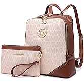 MKP Women's Fashion Medium Backpack Purse Set - 2Pcs PU Leather Shoulder Bag with Double Zipper for Travel and Daily Use