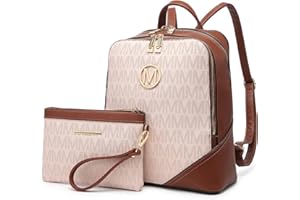 MKP COLLECTION MKP Women's Fashion Medium Backpack Purse Set - 2Pcs PU Leather Shoulder Bag with Double Zipper for Travel and Daily Use