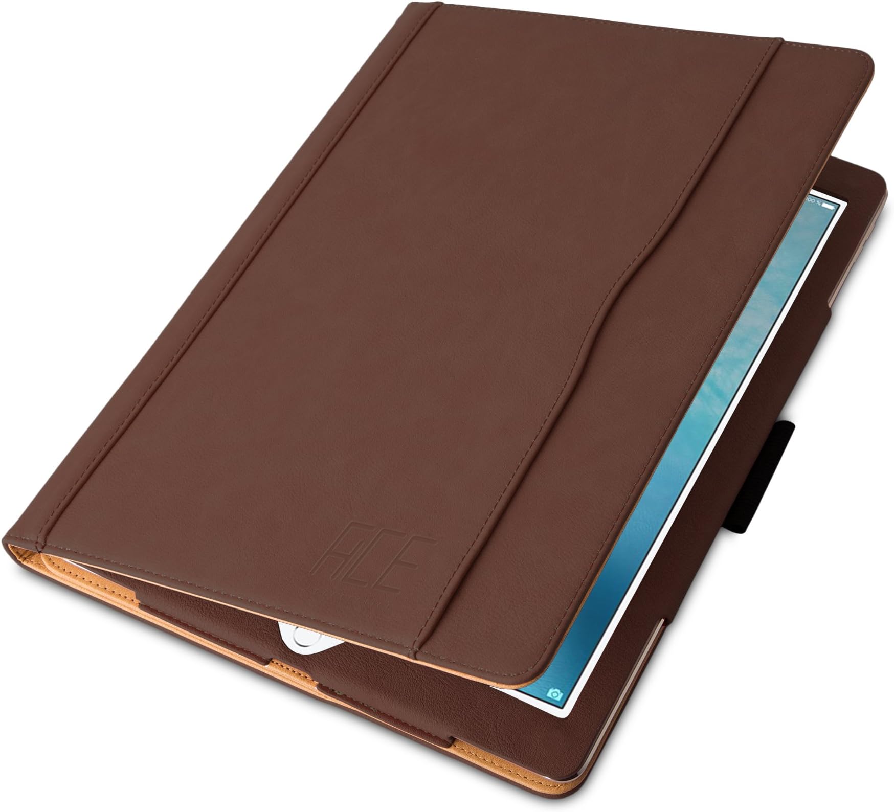 ACE-ACCESSORIES® Original Luxury Tan Leather Flip Case for iPad Pro 12.9" in Brown with Auto Sleep and Pen Holder