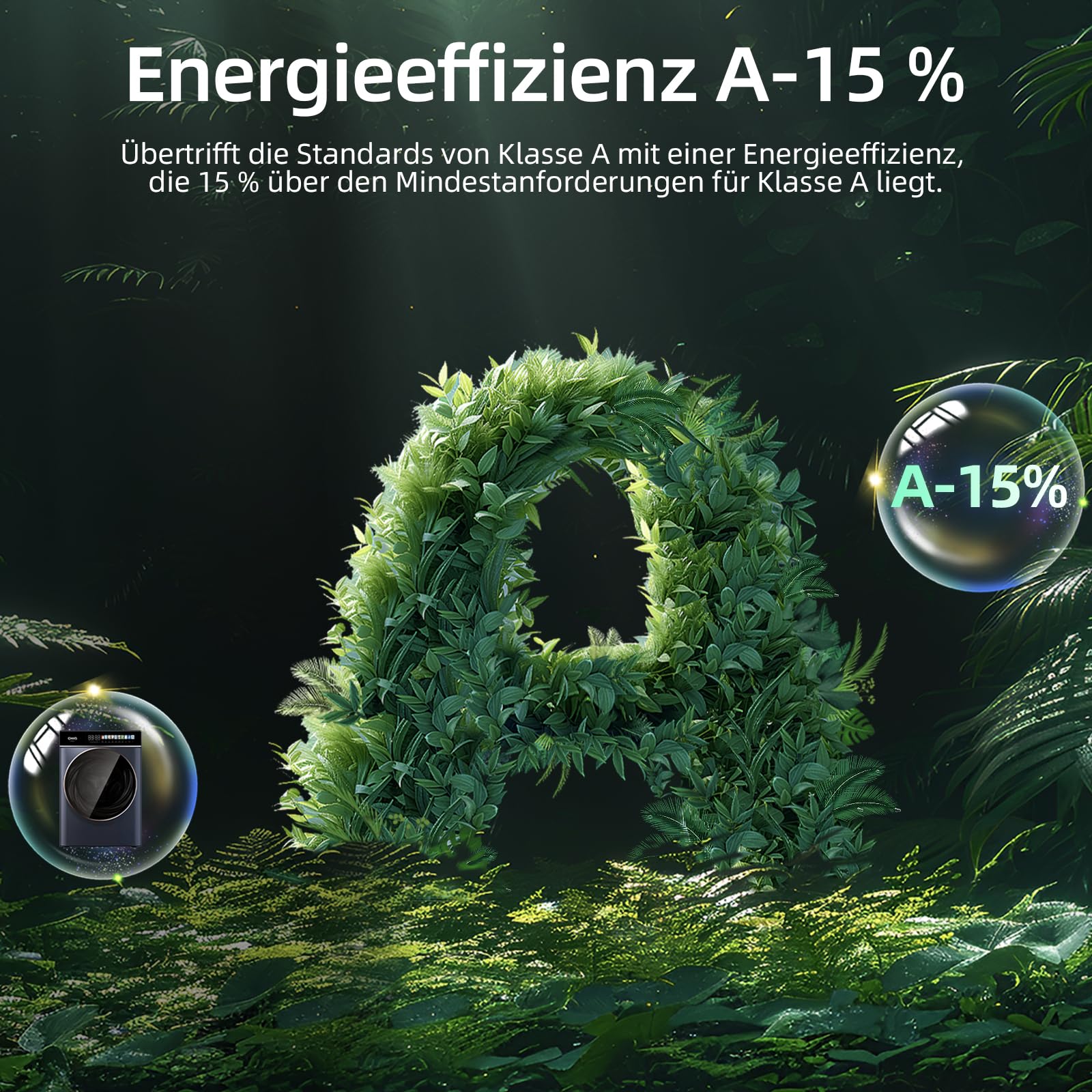 CHiQ Waschmaschine 8kg Frontlader, EEK A-15%, 1400 U/min, 15Min Schnellwäsche｜Touchscreen-Steuerung, Großtrommel, Dampffunktion| 52cm tief, Kindersicherung, Eco 40-60, Schwarz 4