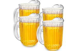 4 Pcs 1.8 L Plastic Pitcher Clear Large Heavy Duty Carafe Pitchers Water Dispenser with Handle for Beer Tea Coffee Lemonade R