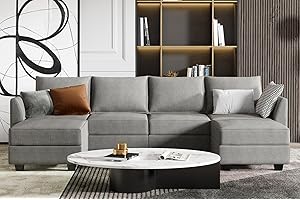 HONBAY U Shaped Couch with Storage, Modular Sectional Sofa for Living Room, Grey