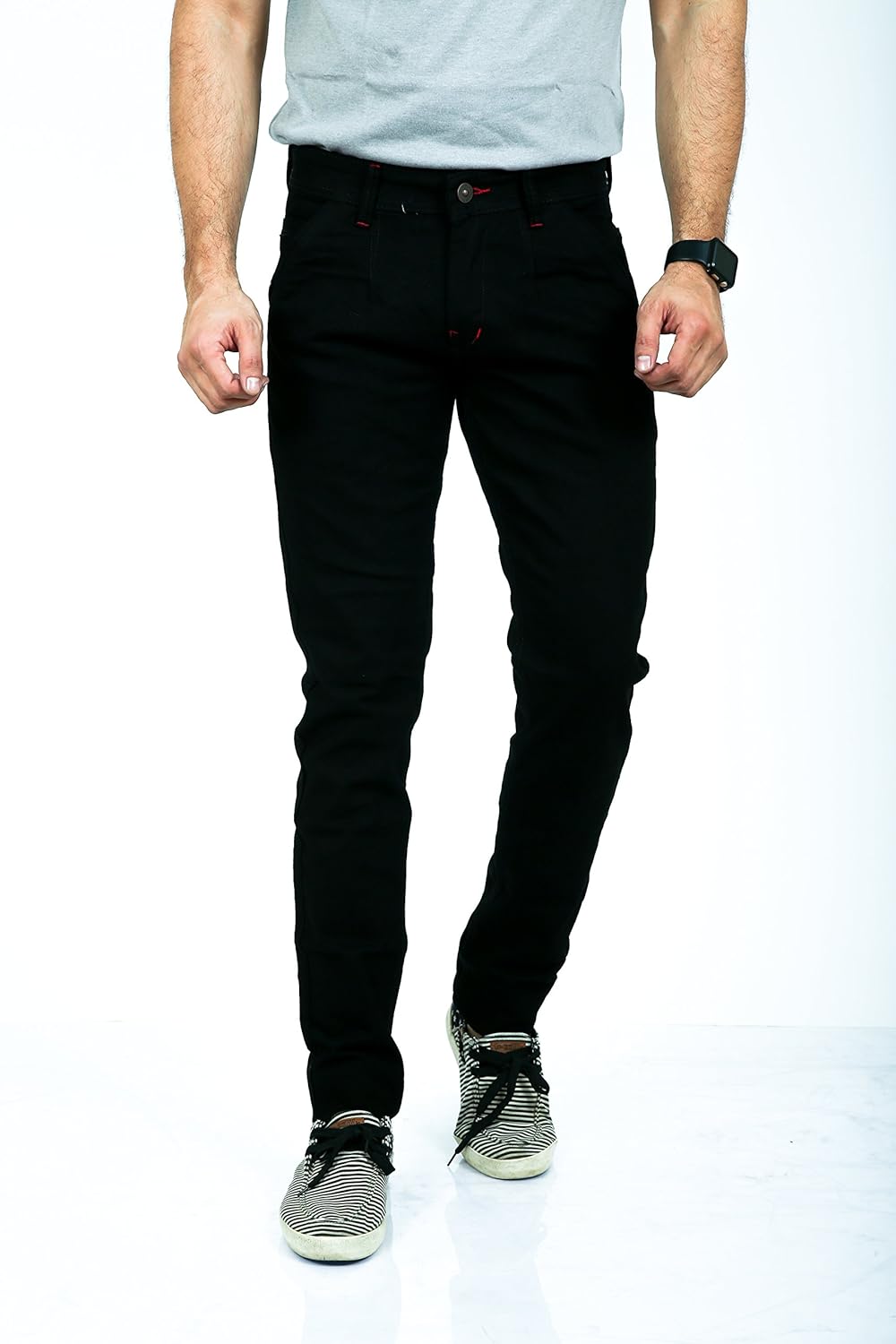 moudlin black polo fit stretch jeans for men by maruti online