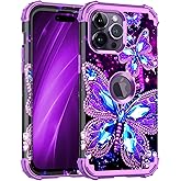 Miqala for iPhone 14 Pro Max Case,Glow in The Dark Three Layer Heavy Duty Shockproof Full Body Protection Hard Plastic Bumper+Soft Silicone Case for Apple iPhone 14 Pro Max 6.7 inch,Amaranth Purple