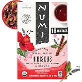 Numi Organic Hibiscus Tea, 16 Herbal Tea Bags, Caffeine Free | Floral Blend with Cinnamon and Cloves