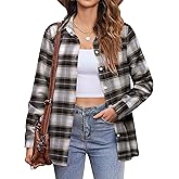 Zeagoo Flannel Shirt Women Button Down Casual Loose Long Sleeve Classic Plaid Shirts Cotton Fall Loose Jacket