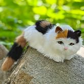 Basuo-9Q Realistic Baby Calico Cat Figurine Stuffed Kitten | Lifelike, Fluffy, Plush Kitty, Home Office Car Decor, Collectible Gift, Photo Prop, Memorial gift for lost pet