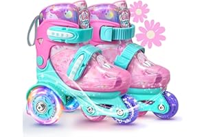 CROSSMOON Unicorn Toddler Roller Skates, Kids Training Safety Tripple Protection Roller Skates with 4 Adjustable Sizes, Fun Light-Up Wheels, Little Girls' Fancy Gift
