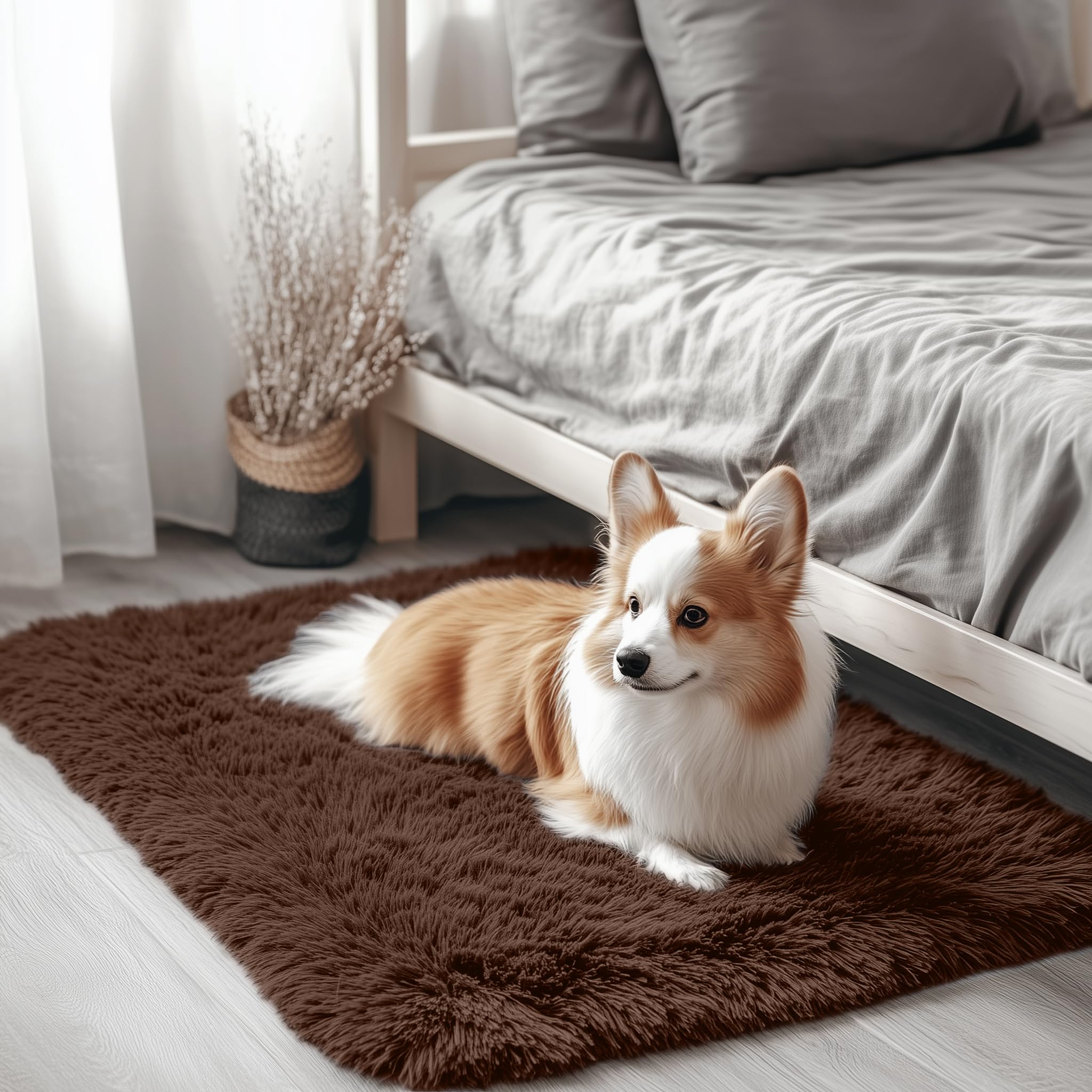 Photo 1 of OLANLY 2x3 Machine Washable Small Bedside Rug, Soft Fluffy Shaggy Entryway Throw Rugs for Bedroom, Living Room, Indoor Floor Carpet for Kids Girls Boys, Nursery Rooms, Home Decor Aesthetic, Coffee