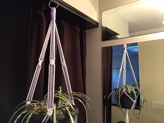 Short Macrame Plant Hanger White and Lavender