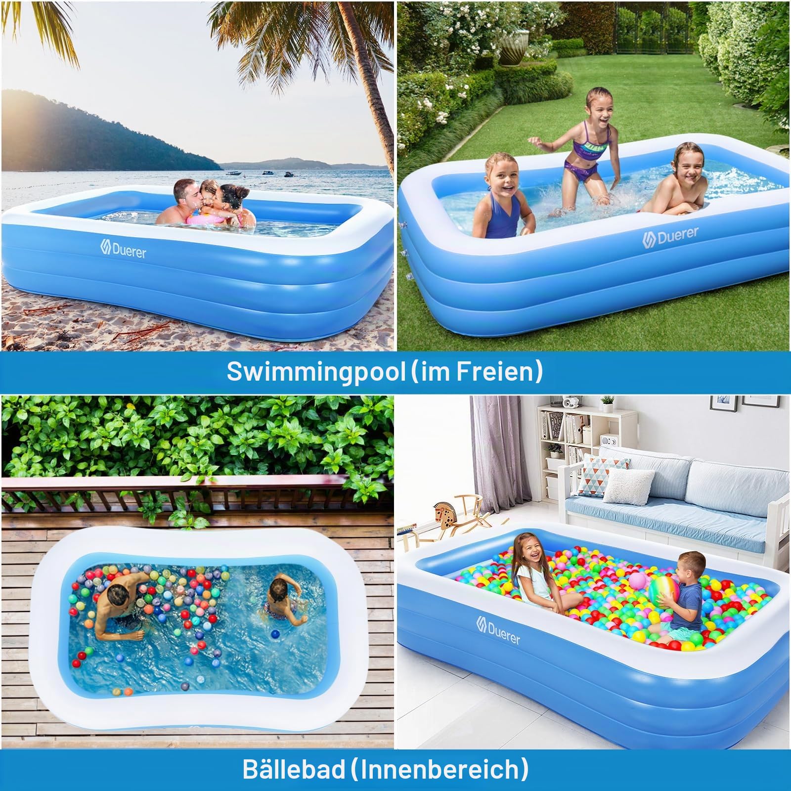 Duerer Aufblasbarer Pool Rechteckig, 305cm x 182cm x 56cm, Planschbecken groß für Kinder und Erwachsene Sommer Party, Aufblasbare Schwimmbecken, Familien Swimming Pool für Garten, Outdoor, Easy Set 6