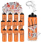 DI QIU REN 12 PCS Basketball Water Bottle Bulk with 300 PCS Stickers, 20 OZ Plastic Reusable Basketball Water Bottles for Boys, Squeeze Water Bottles Sports for Team