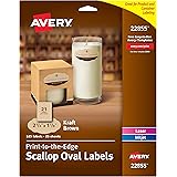 Avery Scallop Oval Labels for Laser & Inkjet Printers, 2-1/4" x 1-1/8", 525 Kraft Brown Labels (22855) (Packaging May…