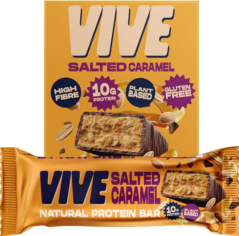 Vive Vegan Protein Salted Caramel Bar 100% Plant Based Pack of 12
