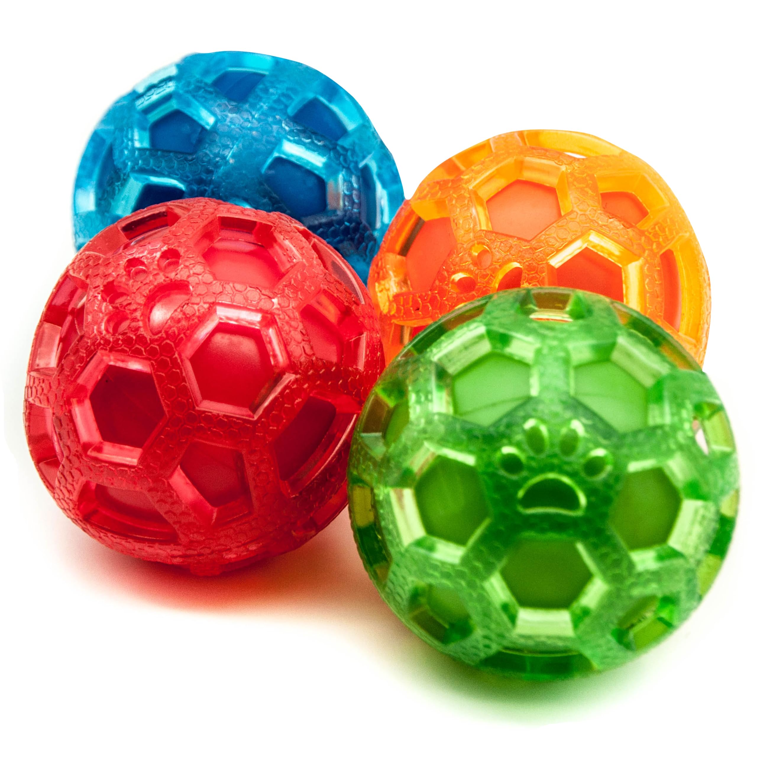 Petopedia 4 X DOUBLE Dog BALLS Dog SQUEAKY BALL INSIDE Dog Teething Toys Puzzle Interactive Dog Toys for Boredom Puppy Toys Small Medium Breeds Floating Chew Toys for Dogs (MultiColour (Pack of 4))