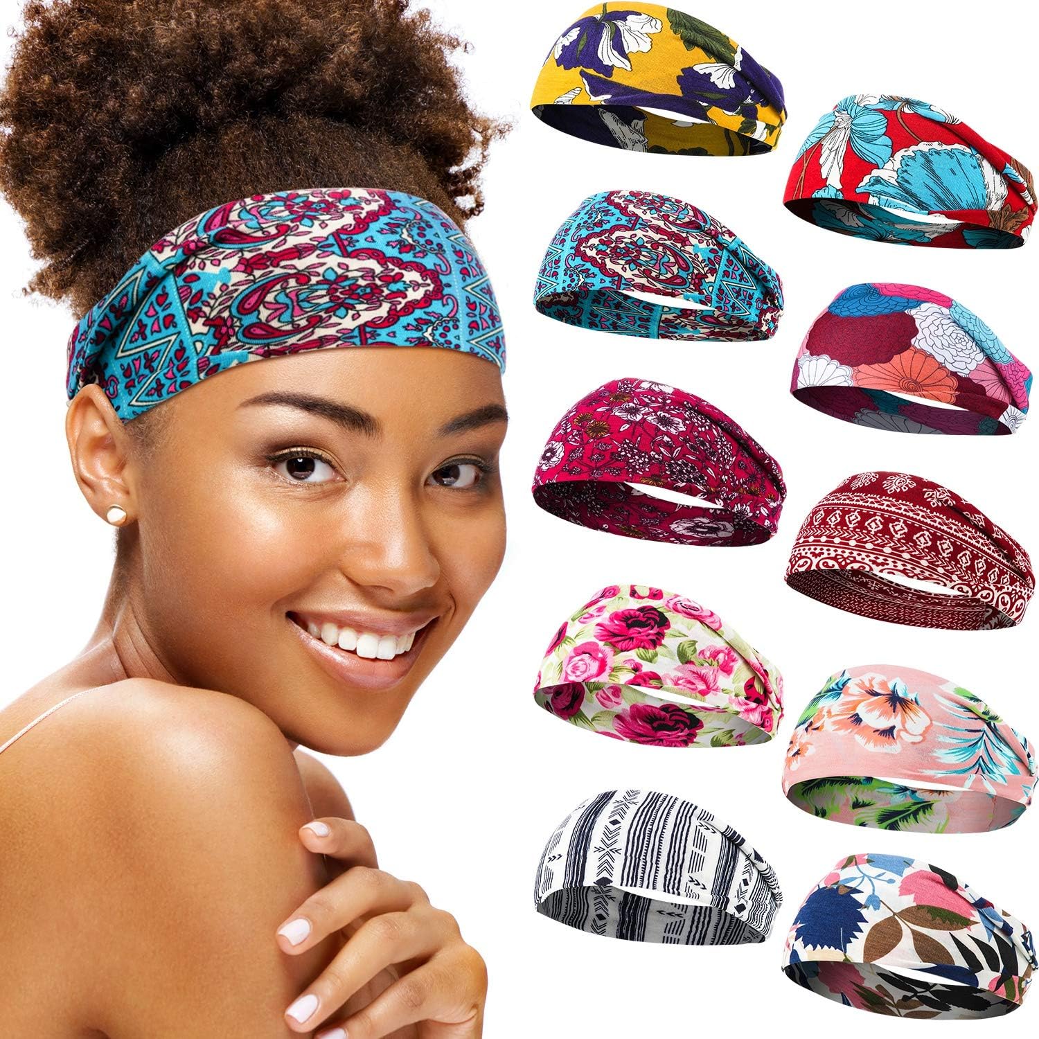 10 Pieces African Headbands Boho Headbands Women's Yoga Running