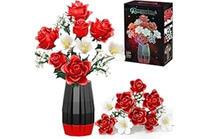 ASOULIN Roses Flower Bouquet Building Blocks Set with Vase, Women Men Teen Girls Gifts for Christmas, 1077PCS Botanical Collection Artificial Flowers Birthday Gifts for Her Him Wife Husband Mom Grandma Adults