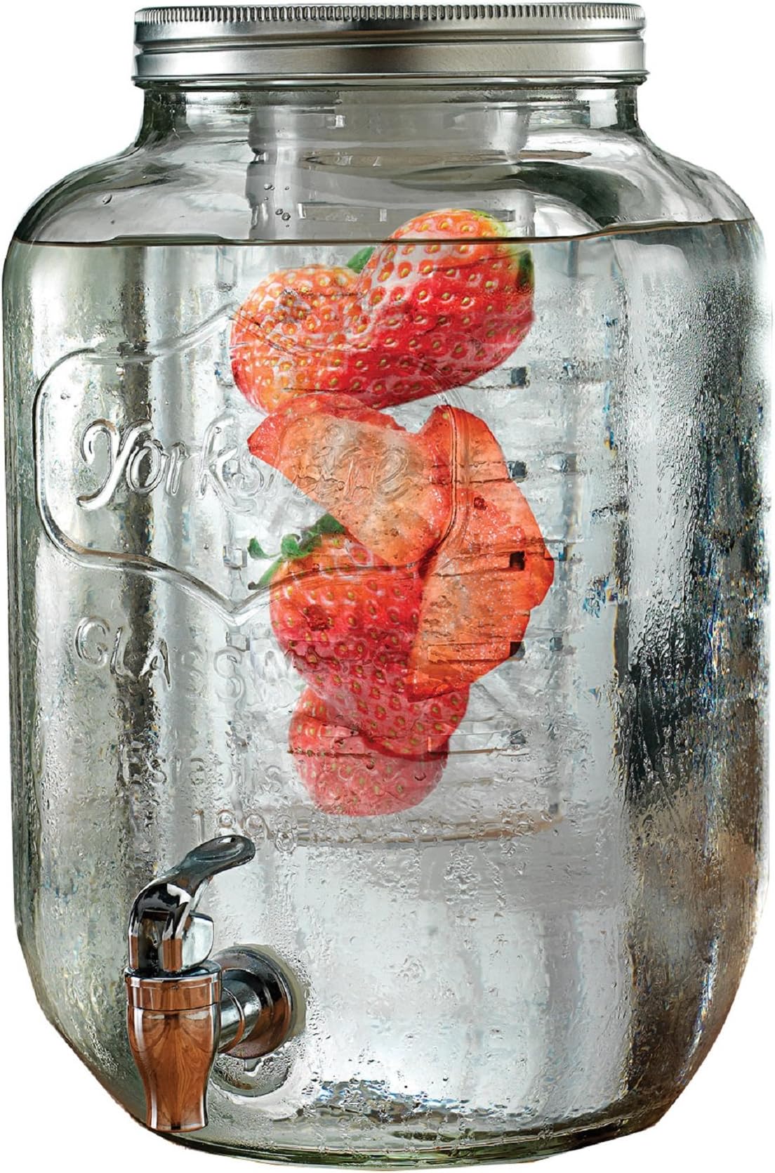 Circleware 67052 Sun Tea Mason Jar Beverage Dispenser with Fruit Infuser, Ice Insert and Metal Lid, Entertainment Glassware Water Pitcher for Juice, Beer & Cold Drinks, Huge 2 Gallon, Yorkshire