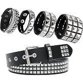 YMO Studded Belt, Spiked Bracelets Punk Rock Black PU Leather Belt | Y2K Goth Emo Belt, Adjustable, Waist 31