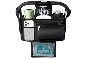 eutopic Universal Stroller Organizer with Insulated Cup Holder Detachable Phone Bag & Shoulder Strap, Bag Caddy Fits for Stroller like Uppababy, Baby Jogger, Britax, BOB, Umbrella & Pet Stroller
