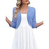 LOMON Women's 3/4 Sleeve Cropped Cardigan Knit Sweaters Trendy Open Front Bolero Shrugs for Dresses S-XXL