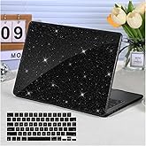 Funut for MacBook Pro 13 inch Case 2024 2023 2022 2021-2016 Release M2 A2338 M1 A2251 A2289 A2159 A1989 A1706 with Touch Bar, Glitter Bling Leather Hard Shell Case & Keyboard Cover,Glitter Black