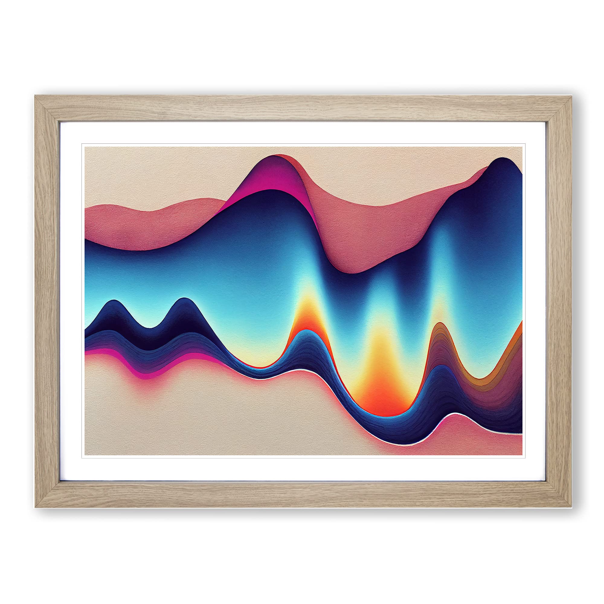 Abstract Soundwave Art Vol.1 Framed Print | A4 Oak Framed Wall Art | Ready to Hang | Abstract Fantasy Picture | Living Room Bedroom Lounge Office