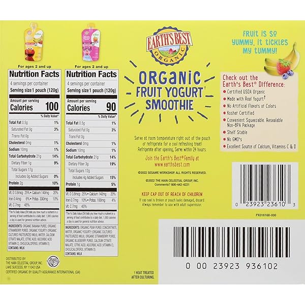 EARTH’S BEST SESAME STREET SMOOTHIE VARIETY PACK, 33.6OZ (PACK OF 8)