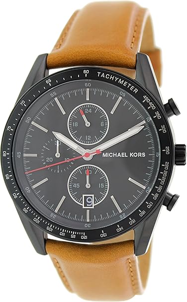 Amazon.com: Michael Kors Accelerator Chronograph Black Dial Tan Leather Mens Watch MK8385: Michael Kors: Watches