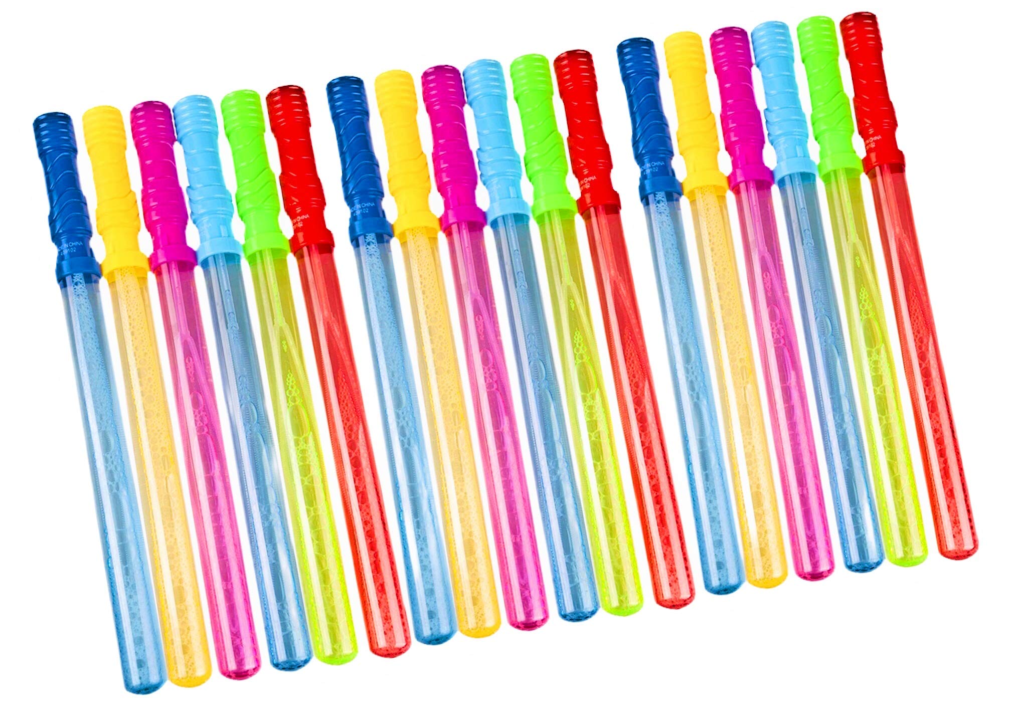 Photo 1 of oojami 18 Pack Bubble Wands - 14 inches Assortment of Colors, Ideal for Party Favors, Birthday, School, Easter, Graduation, Shower, Bubble Theme Party