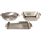 Yukon Glory 3-Piece Mini BBQ Grill Baskets Accessory Set for Grilling Vegetable, Chicken Pieces etc