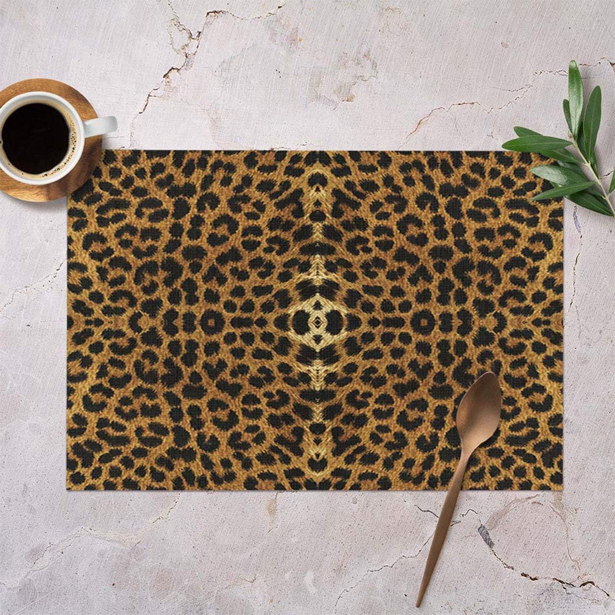 Mugod Leopard Placemats Sexy Leopard Print Decorative Heat Resistant Non-Slip Washable Place Mats for Kitchen Table Mats Set of 4 12"x18": Home & Kitchen