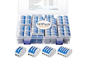 GKEEMARS 141Pcs Lever Wire Connectors, Compact Splicing Conductor Connector for Solid Stranded Flexible Wires 28-12 AWG (Blue)