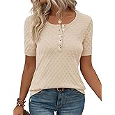 Kistore Womens Short Sleeve Sweater Spring Summer Tops Dressy Casual Lightweight Crewneck Pullover Henley Blouses