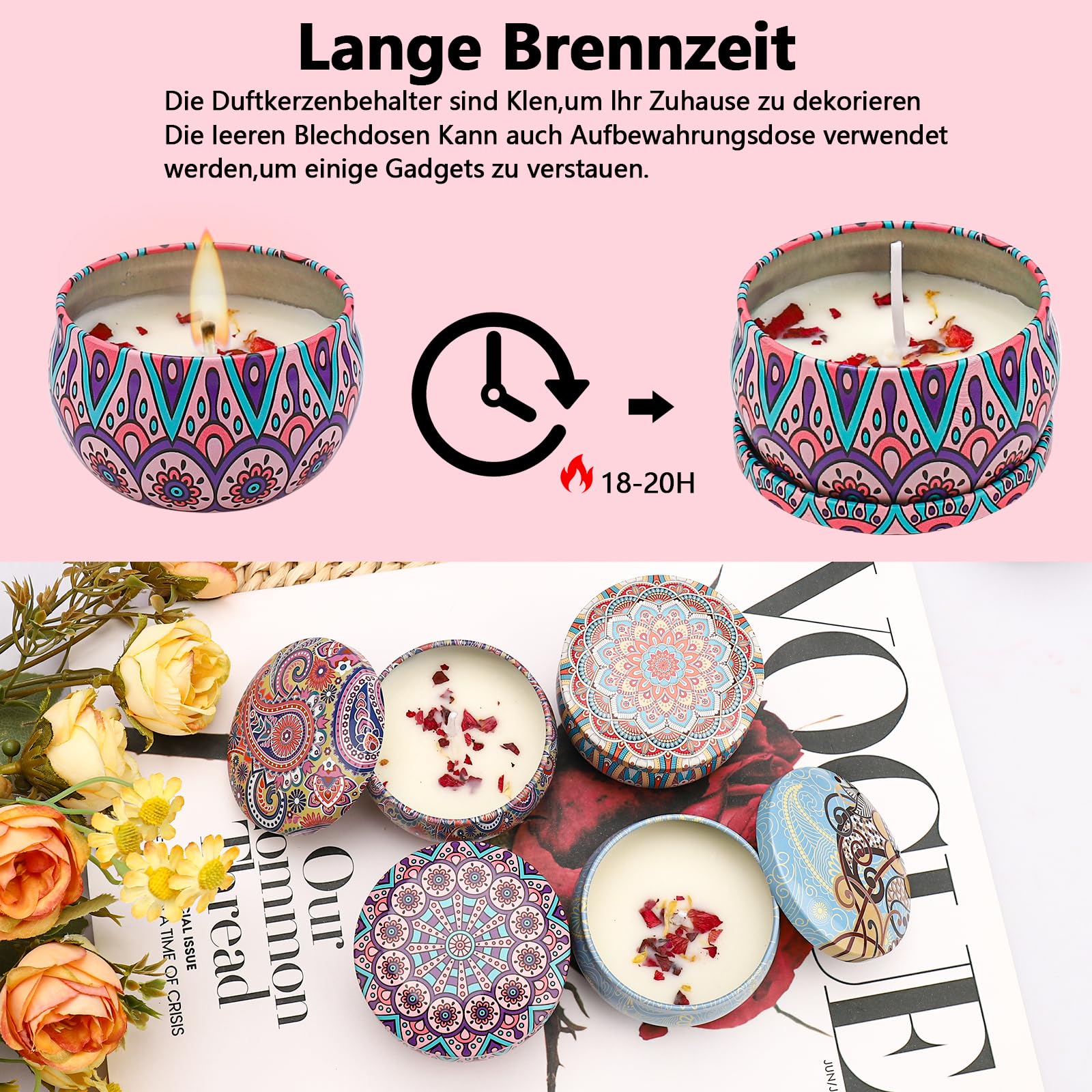ALLAVA 4 Stück Duftkerzen Geschenkset, Natürliches Sojawachs Duftkerzen Set, Kerzenset zum Stressabbau, Duftkerze für Weihnachten, Geburtstag, Valentinstag, Aromatherapie, Hochzeiten (A) 5