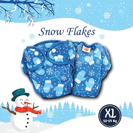 Paw Paw Reusable Baby Washable Cloth Diaper Nappies with Wet-Free Inserts for Babies/Infants/Toddlers (X-Large (10-14 Kg), Snow Flakes Print)