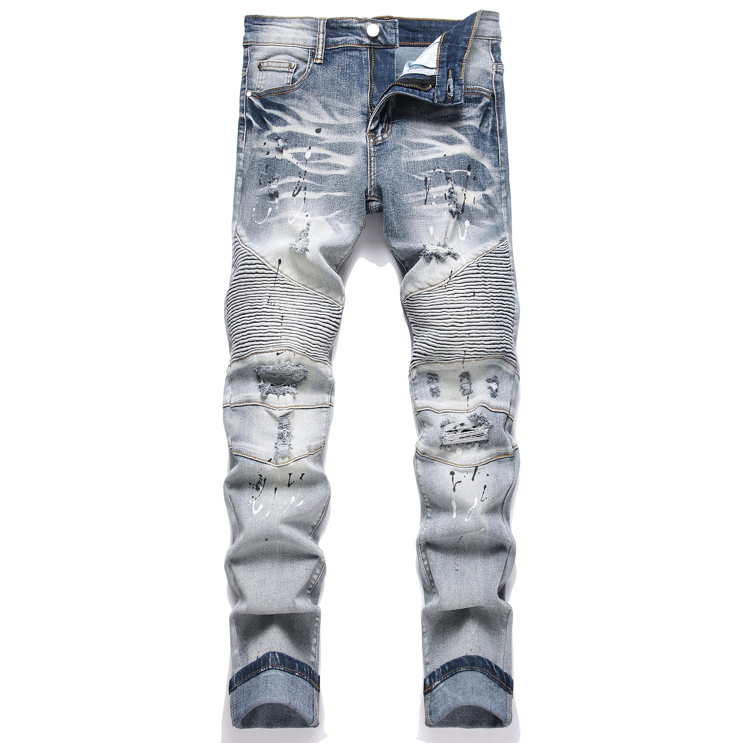 Photo 1 of QIMYUM Men's Slim Fit Jeans Ripped Skinny Jeans for Men, Fashion Biker Jeans Stretch Moto Cargo Denim Pants (38, 2507Blue)