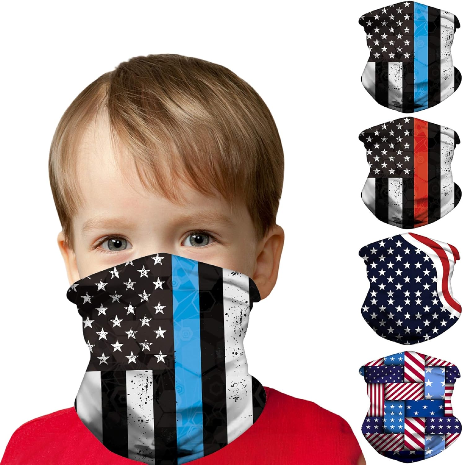 Mural Wall Art Kids Face Mask Bandanas [4 Pack], Full-Coverage Tube Bandana UV Protection Neck Gaiter Headband for 3-12 Years Boys Girls (The American Flag): Clothing