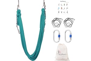 SKYPHAROS 5.5 Yards Aerial Silks Yoga Swing Set - Aerial Yoga Hammock Kit Anti-Gravity Flying for Fitness, Low/Non Stretch Nylon Tricot Fabric Hardware Included for Dance